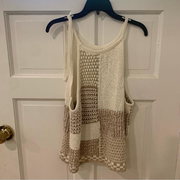 By Anthropologie Elliotte Lurex Sweater Tank Tie Strap Neutral Metallic Size XL - Picture 7 of 13